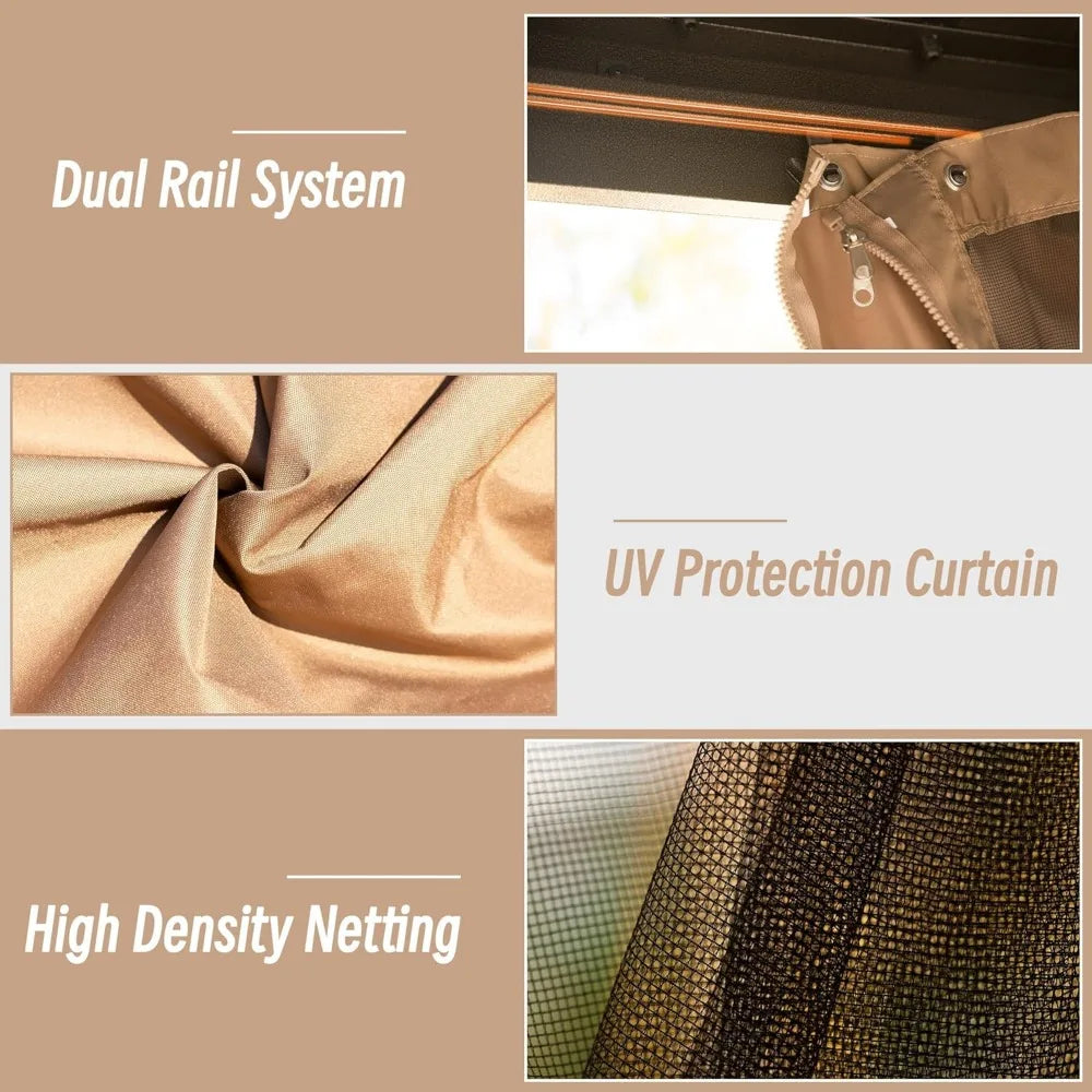 DUOFU Hardtop Gazebo With Galvanized Steel Double Roof Curtains Netting