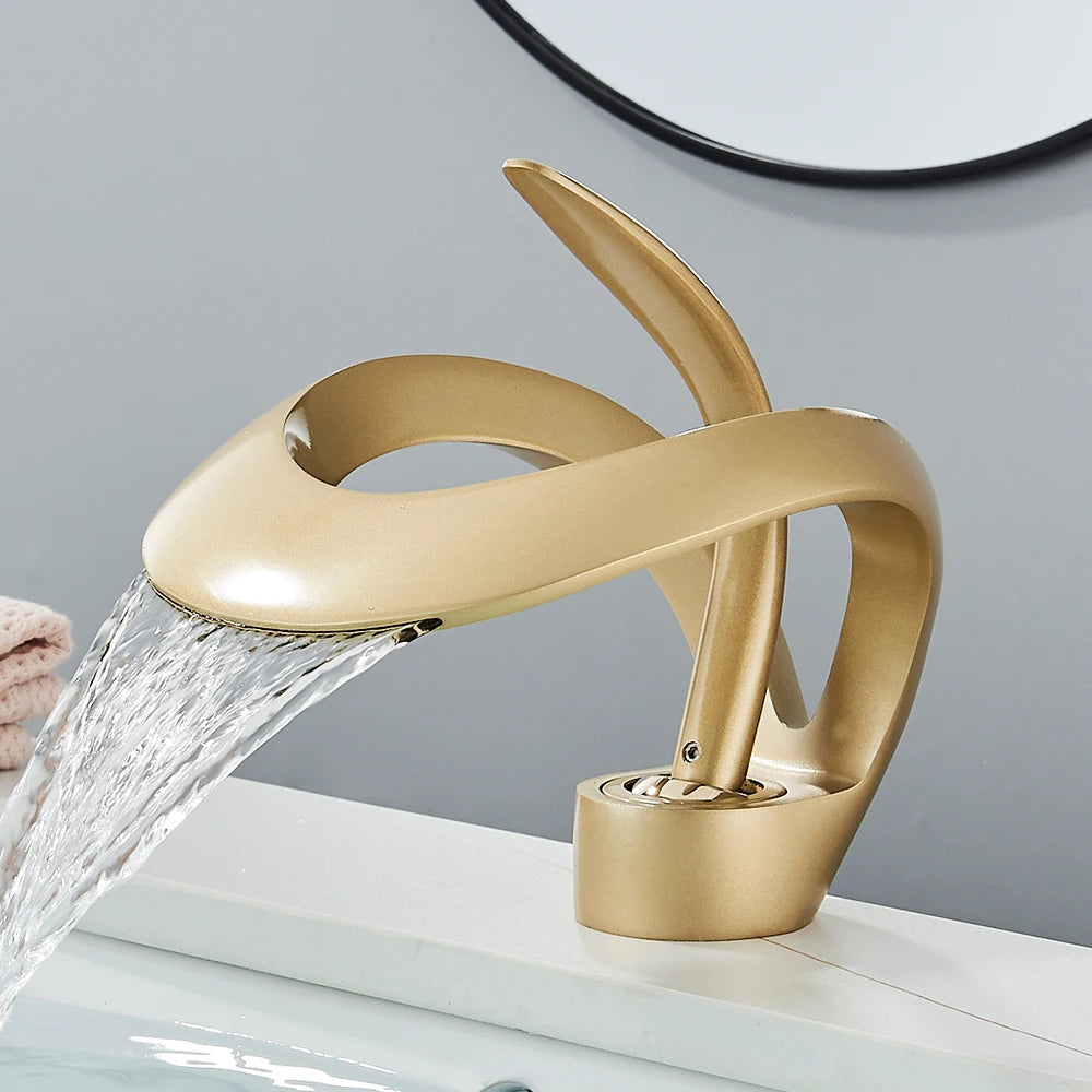 Rozin Luxury Basin Faucet Waterfall Mixer Tap Deck Mounted Hot Cold