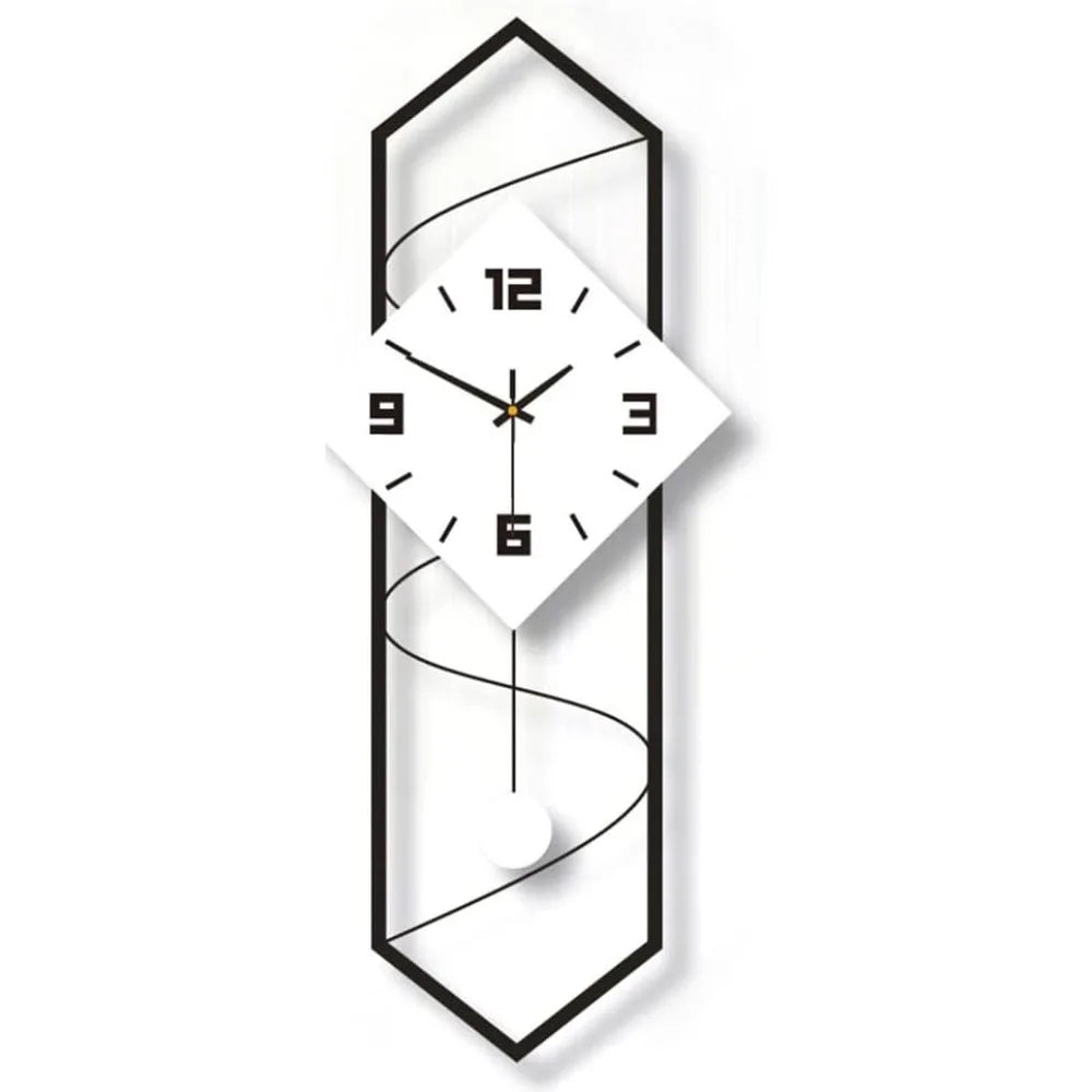 Quartz Silent Wall Clock With Pendulum Metal Frame Home Decor