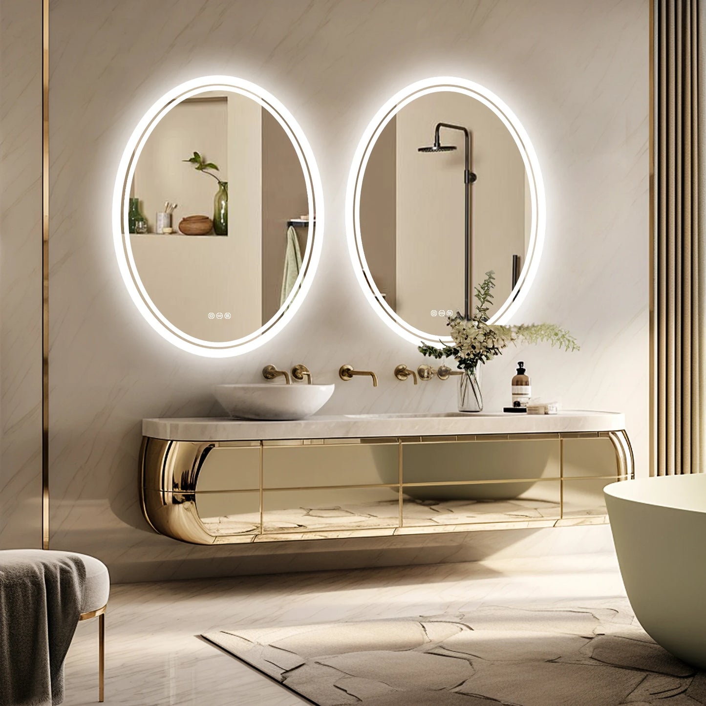 LED Backlit Round Vanity Mirror Wall Mounted Anti Fog Dimmable