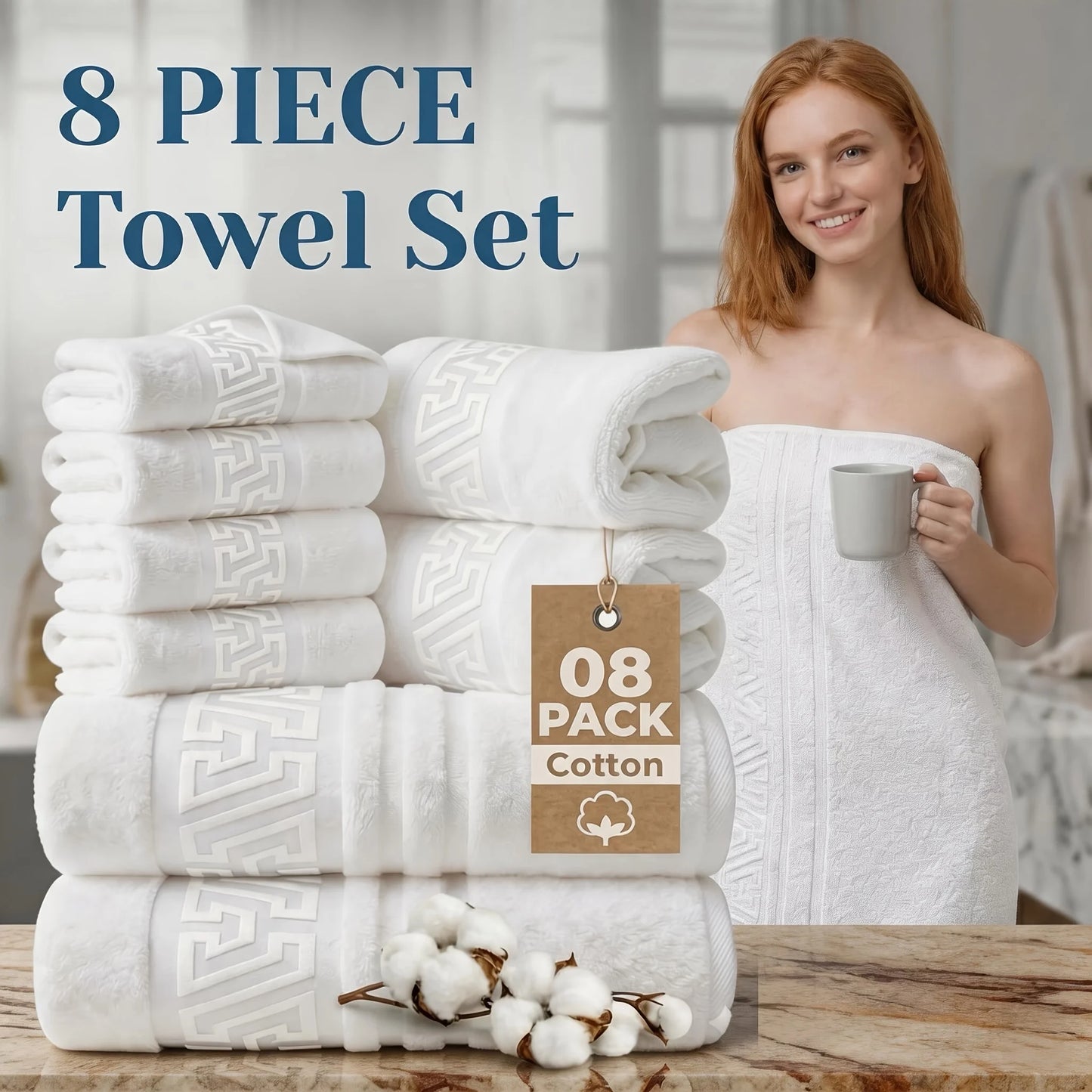 Cotton Bath Towel Set Includes Two Large Towels Highly Absorbent