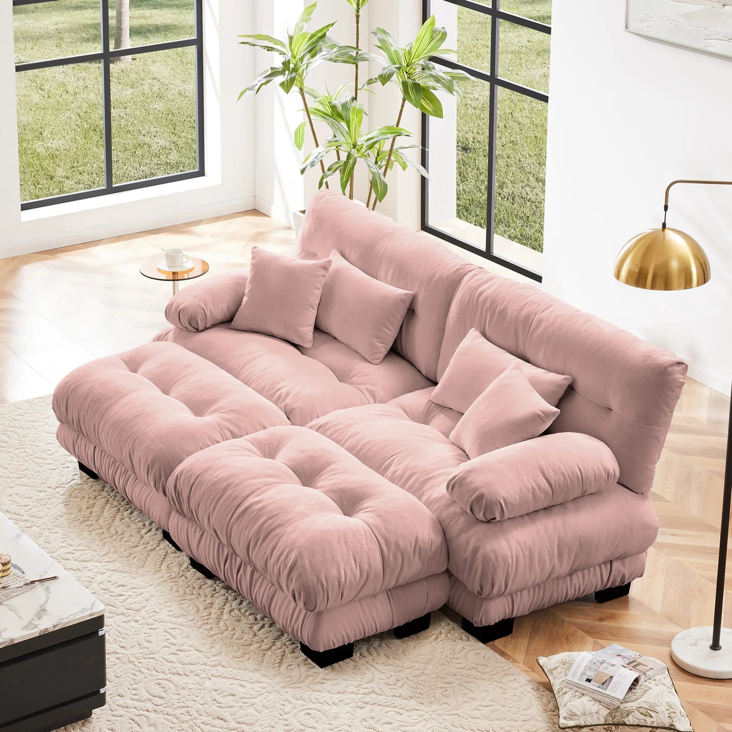 Chenille Modular Sectional Sofa Couch With Ottomans