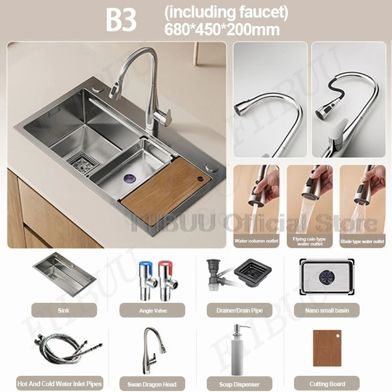 Slofy 304 Stainless Steel Kitchen Sink Undercounter Topmount Single Bowl Faucet