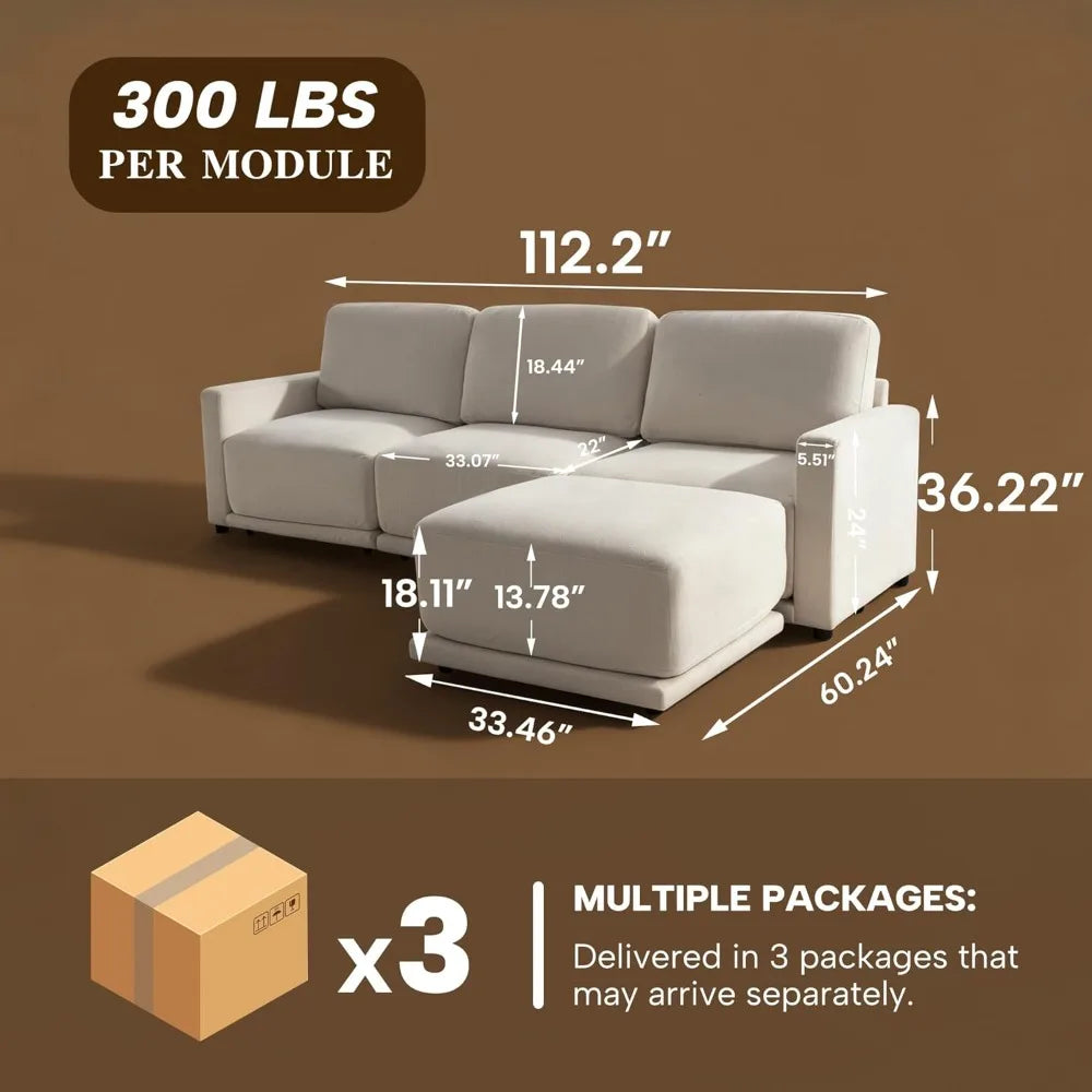 Modular L Shaped Chenille Sectional Sofa With Ottoman Living Room