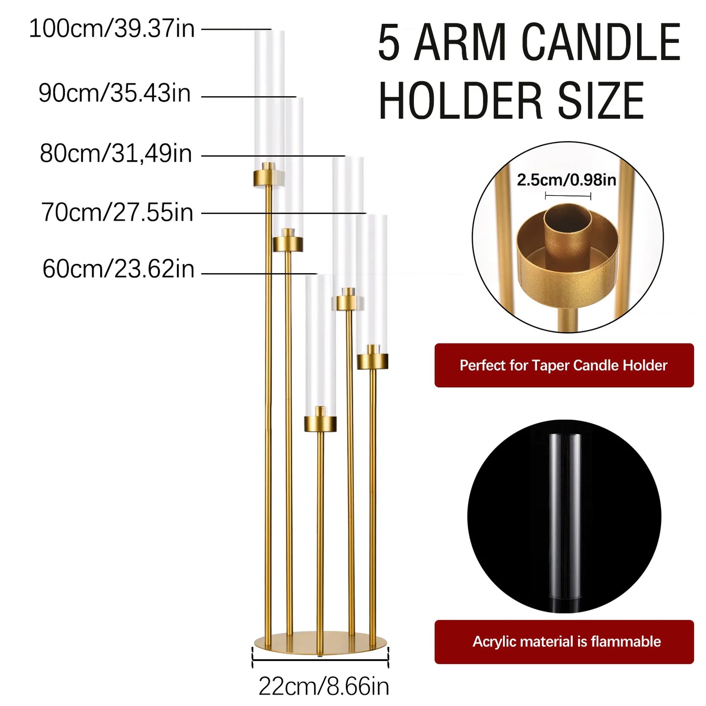 VINCIGANT 5 Arm Floor Candelabra With Acrylic Lampshade For Wedding