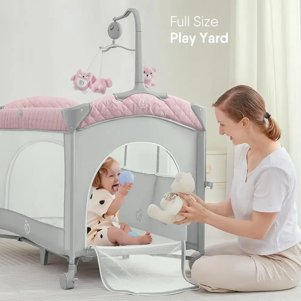Portable Baby Playard With Crib Changing Station Sheet Music Mobile