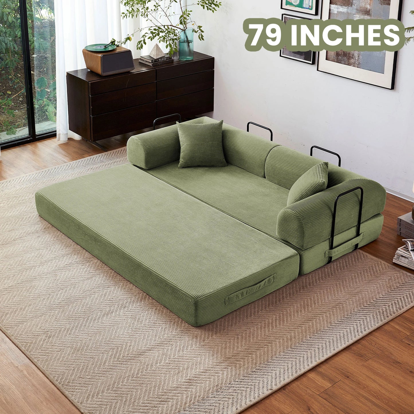 Convertible Sofa Bed With L-Shaped Armrests For Living Room
