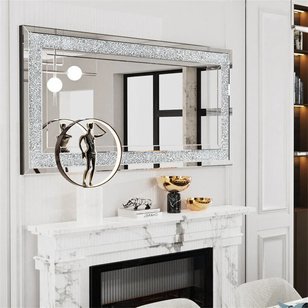Crystal Crush Diamond Rectangle Wall Mirror For Bathroom And Living Room