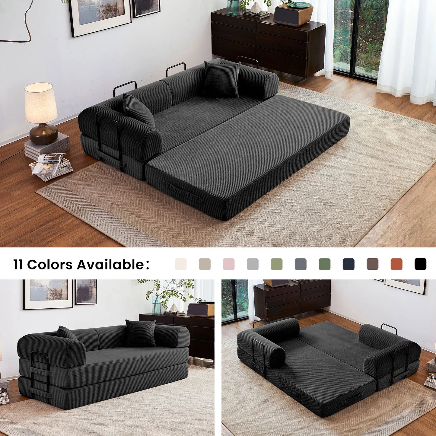 Convertible Sofa Bed With L-Shaped Armrests For Living Room