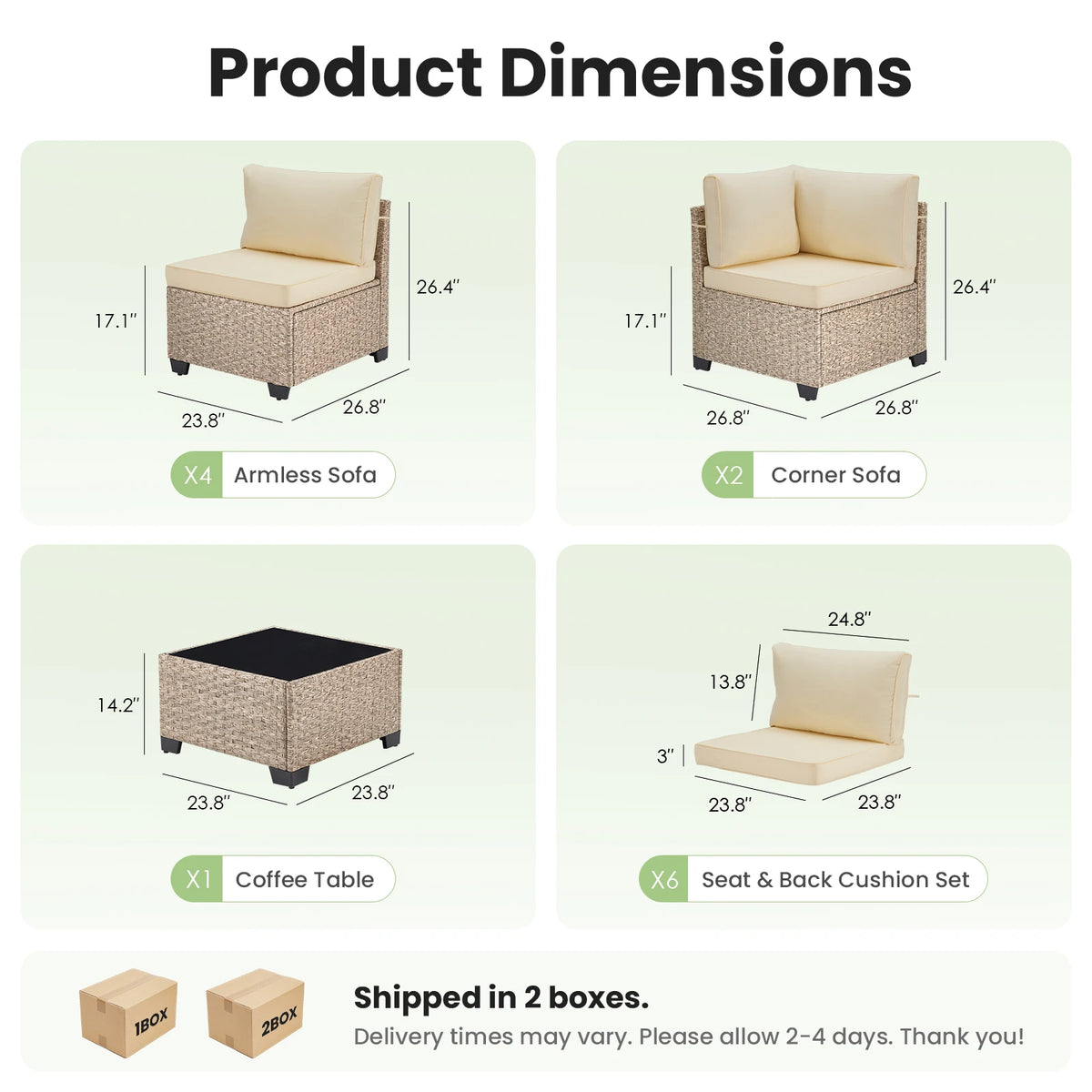 Soohow Outdoor Rattan Sectional Sofa With Tempered Glass Table