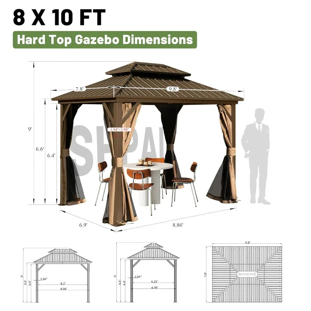 DUOFU Hardtop Metal Gazebo With Curtains And Netting
