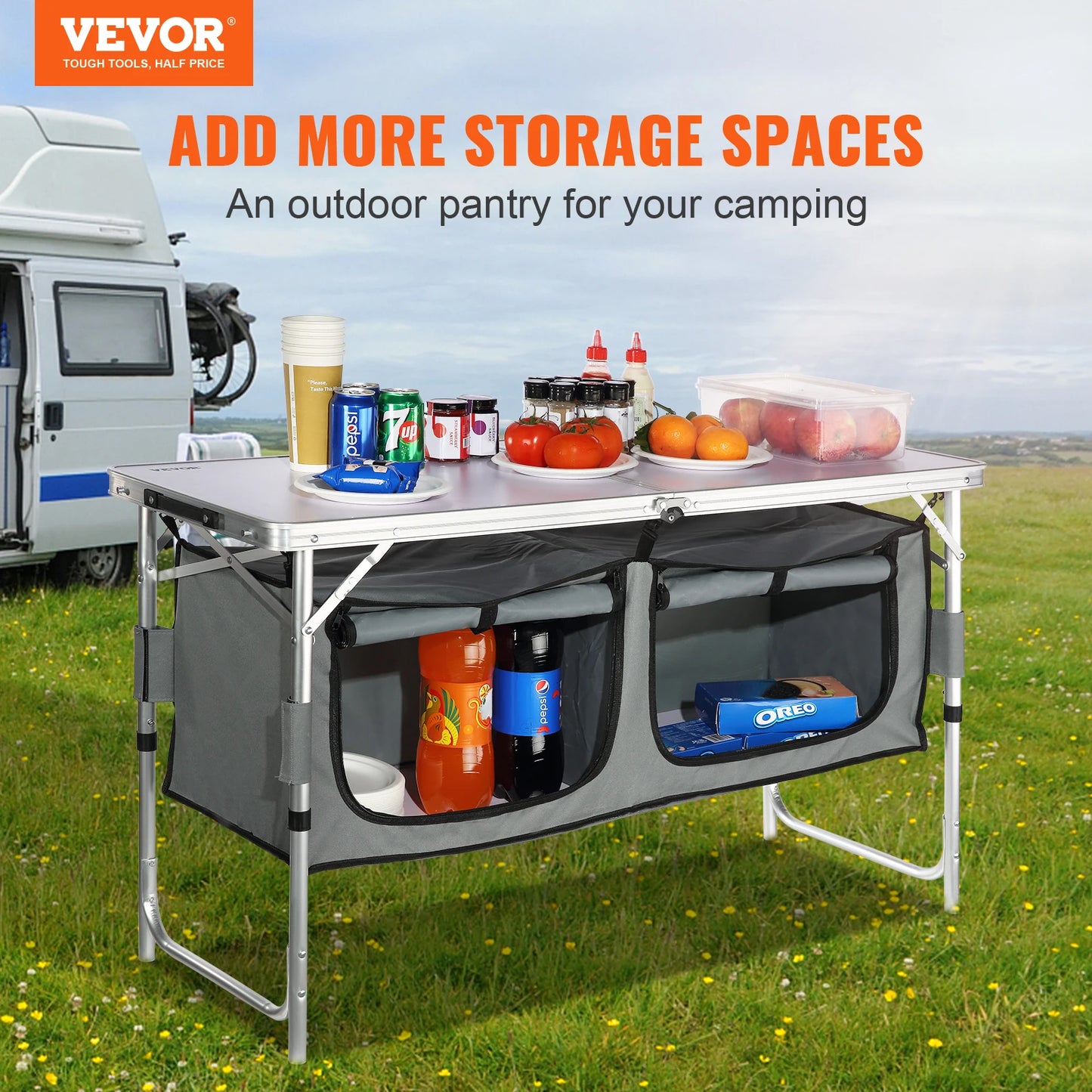 VEVOR Folding Camping Kitchen Table For Outdoor Picnics And BBQ