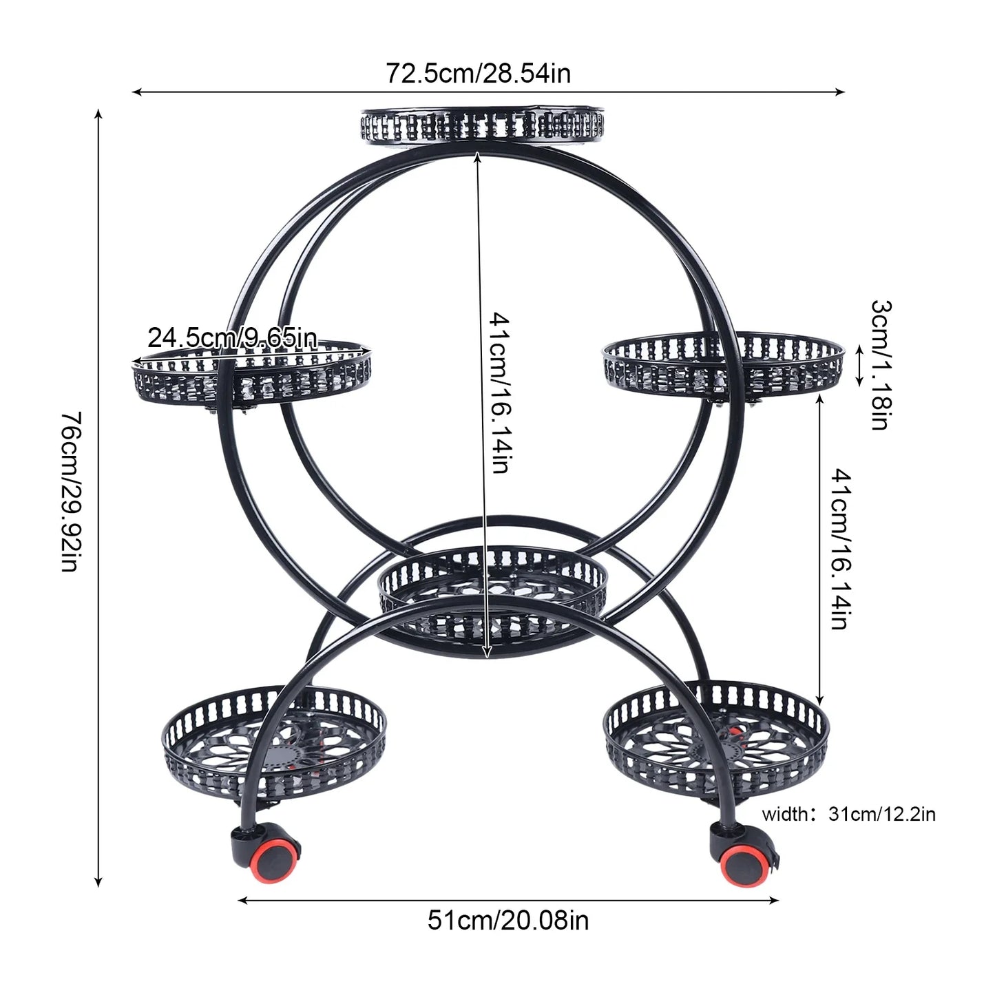 Metal Plant Stand For 6 Pots With Wheels For Outdoor