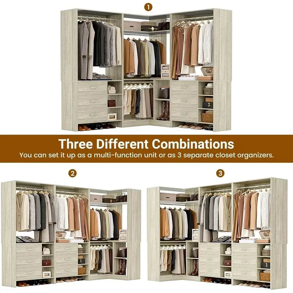 6-Drawer L-Shaped Walk-In Closet Organizer With Tower