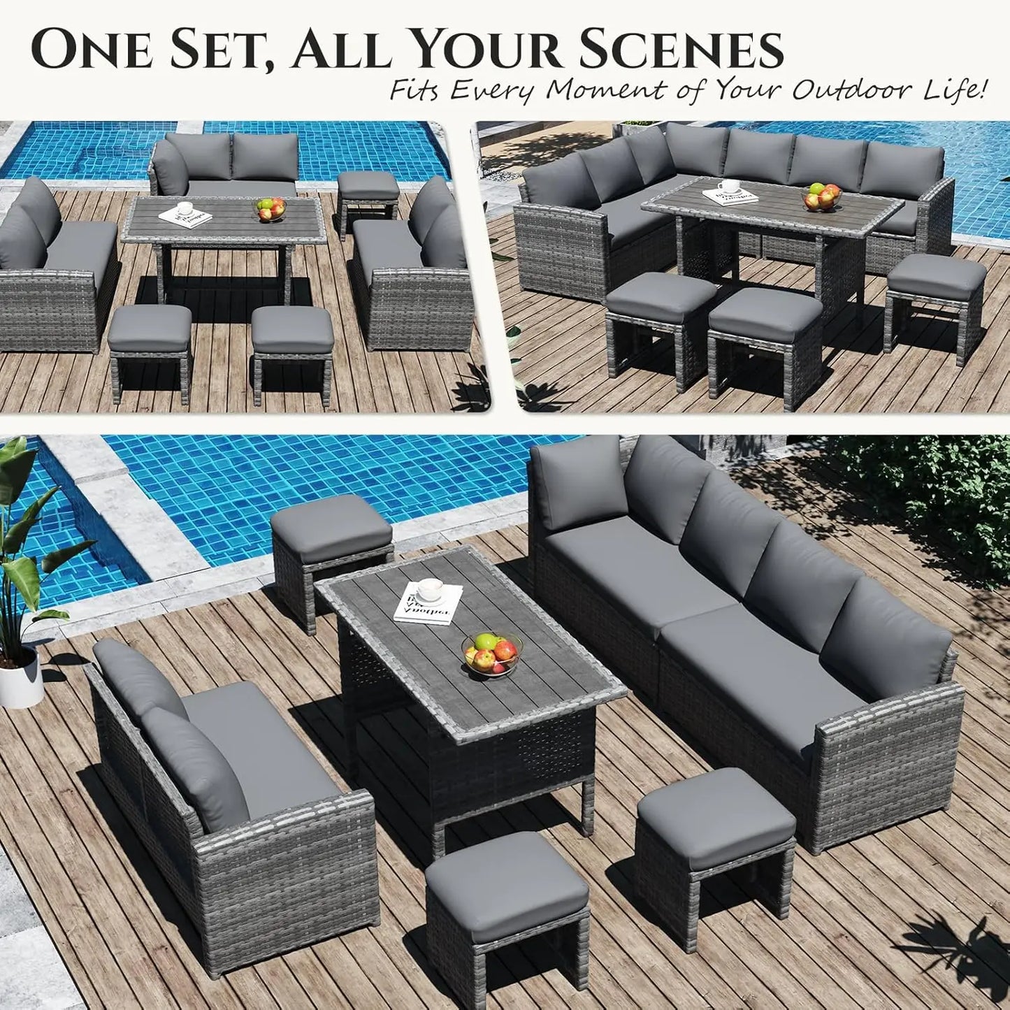 OEING 7-Piece Outdoor Patio Furniture Set With Waterproof Cover