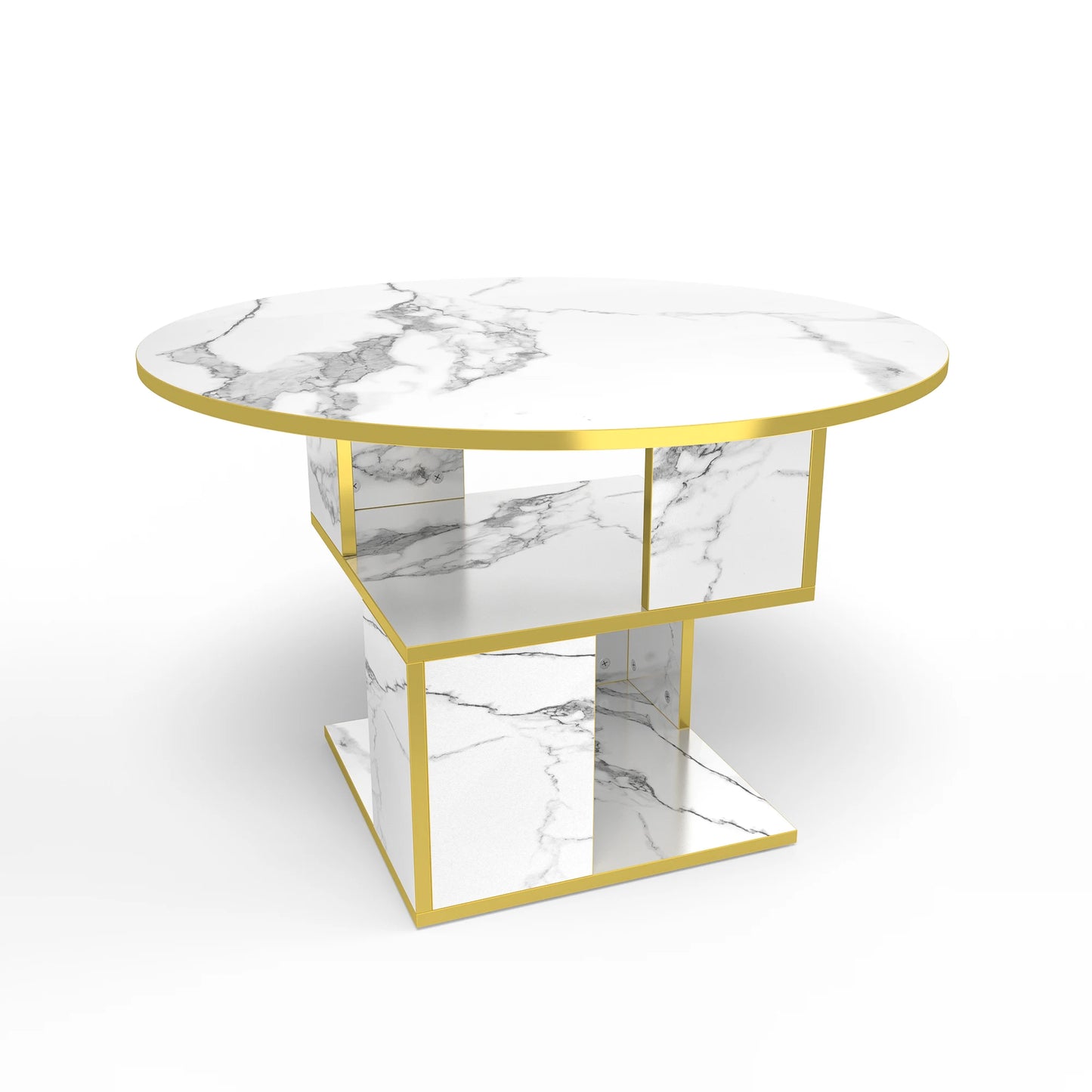 MERRONIX Three Tier Round Coffee Table With Storage Living Room