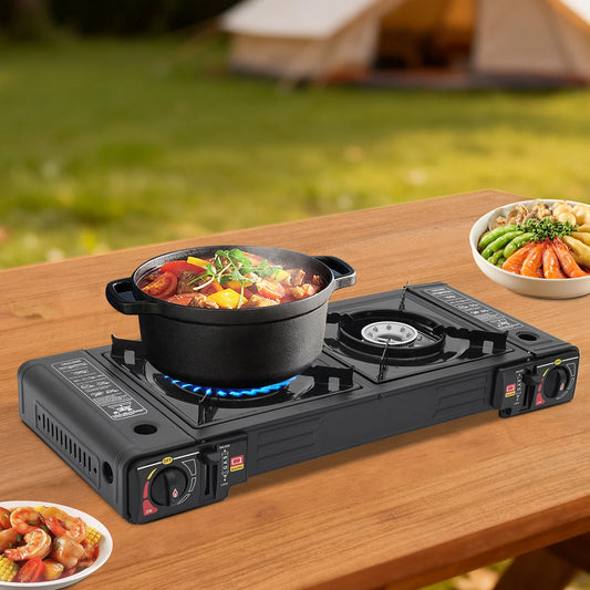Two Burner Portable Gas Stove With Piezo Ignition LPG Butane Camping