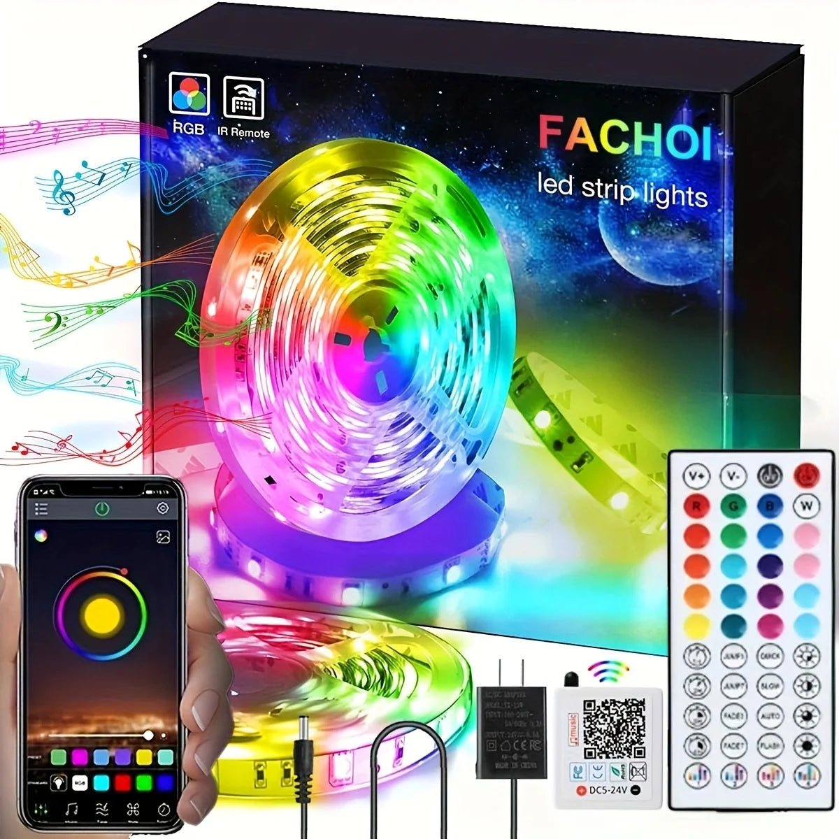 RGB LED Strip Lights With Music Sync Remote And App