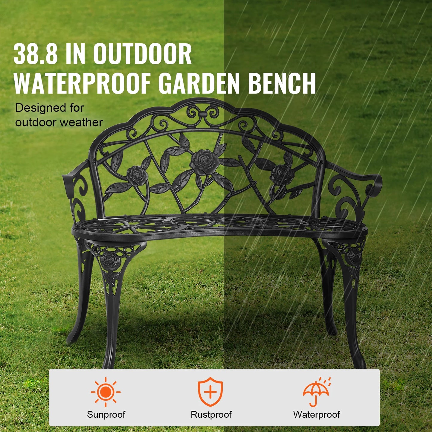 SucceBuy Outdoor Wood Metal Garden Bench 480 Lb Capacity