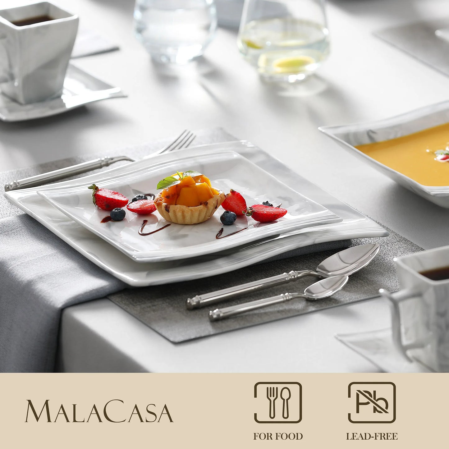 MALACASA Flora Marble Porcelain Dinnerware Set Elegant Ceramic Tableware