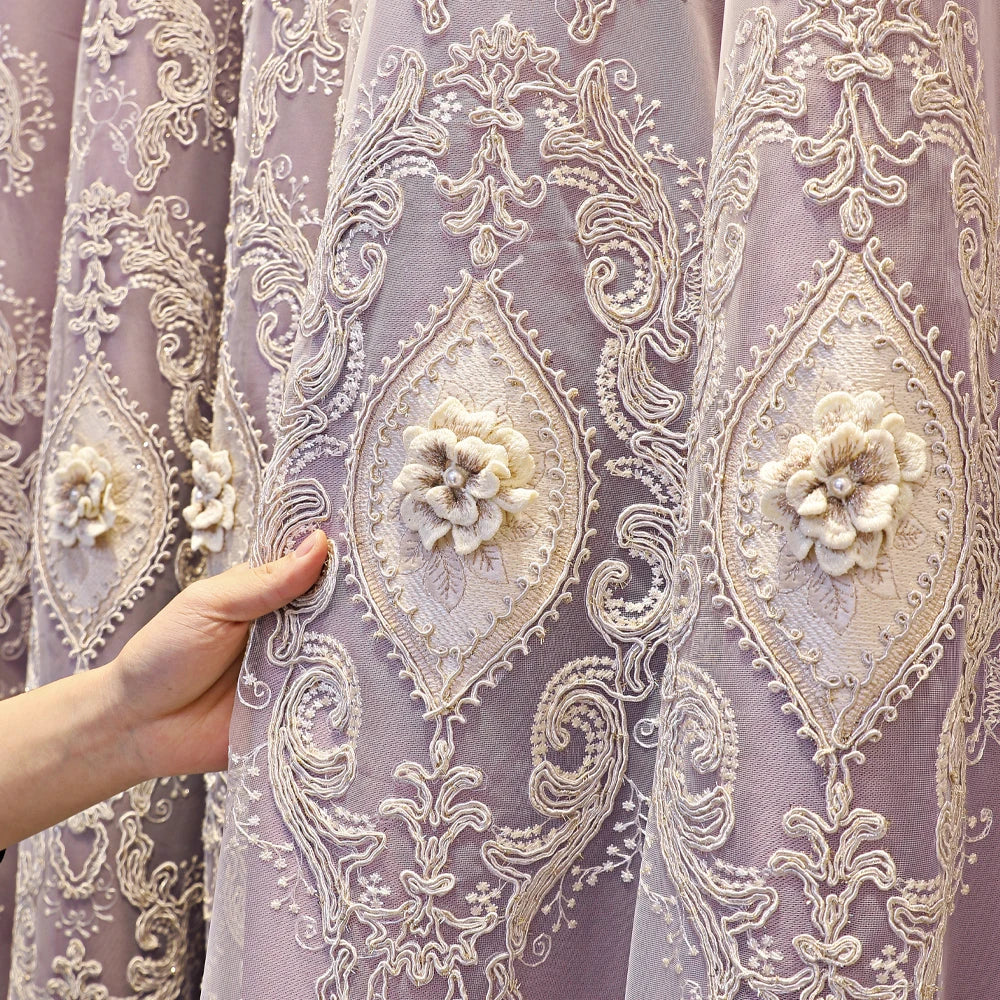 Luxurious Vintage Embroidered Curtains With 3D Relief Dual Layer