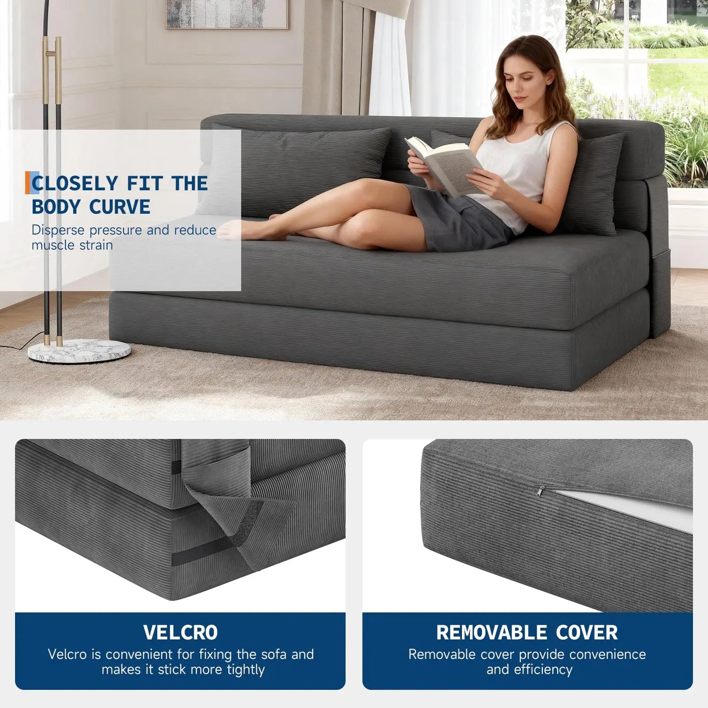 HobbyLane 4-in-1 Folding Sofa Bed Corduroy Couch With Pillow