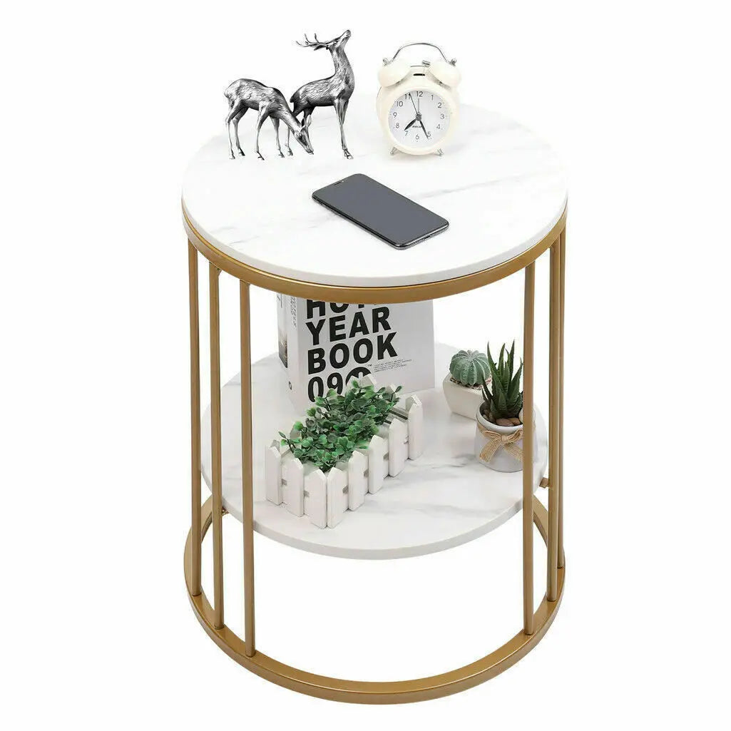Wisfor Two Tier Marble Round Side Table Nightstand