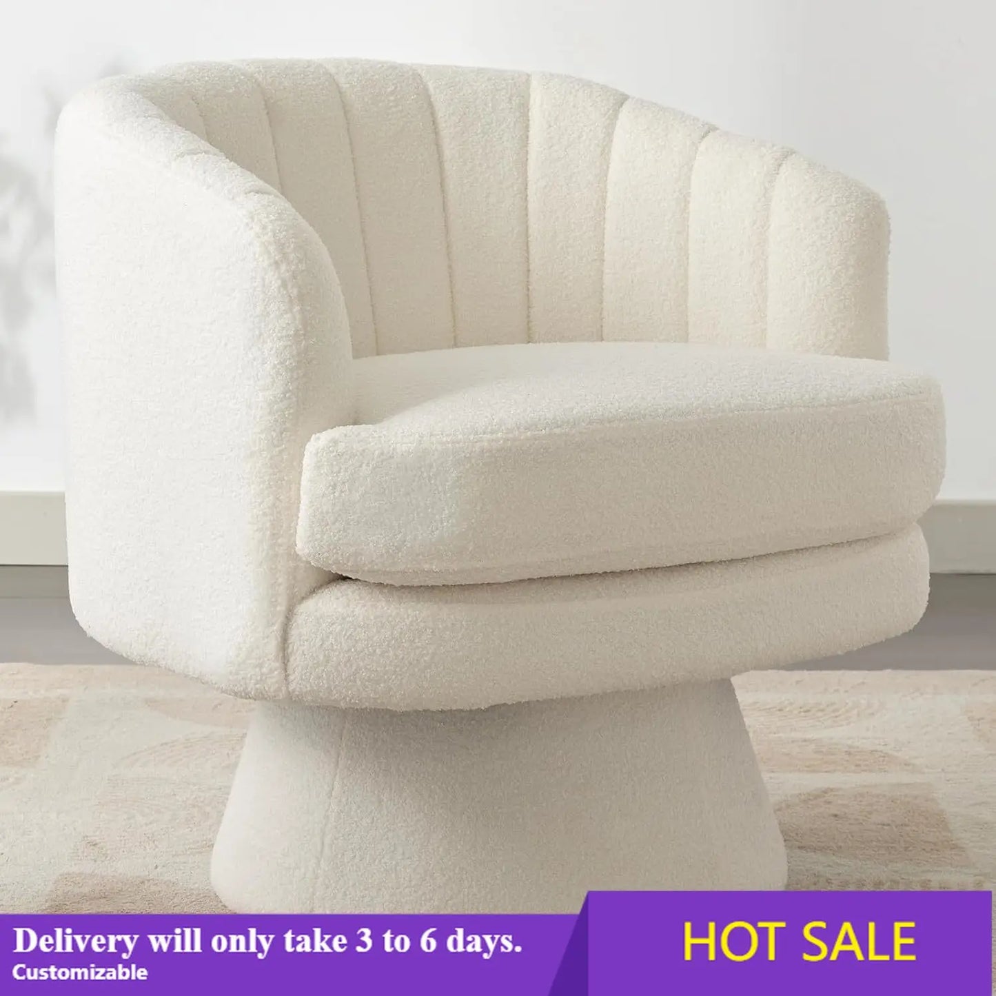 Modern 360 Degree Swivel Barrel Chair With Soft Cushioned Sherpa Armchair