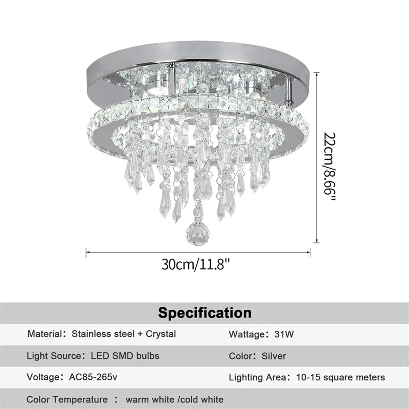 GreeLustr Crystal Led Chandelier For Living Room Dimmable Remote Light
