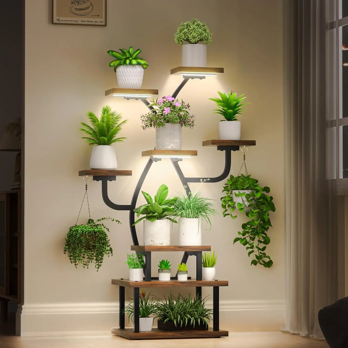 8-Tier Metal Plant Stand With Grow Light For Indoor Corner