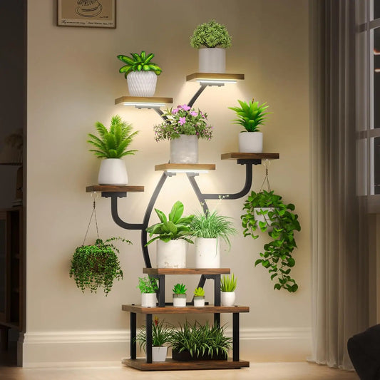 8-Tier Metal Plant Stand With Grow Light For Indoor Corner