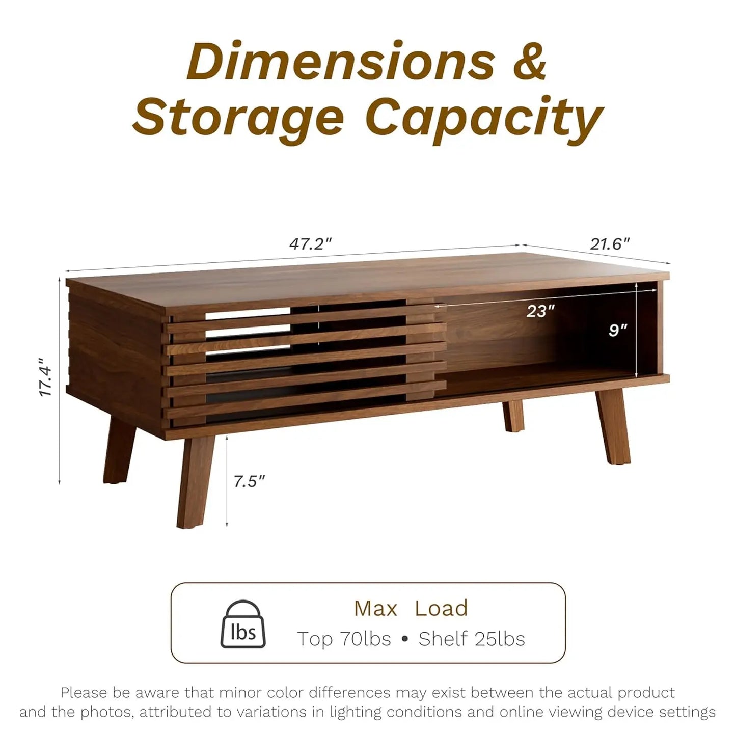 MOYU Mid Century Coffee Table With Storage And Sliding Door