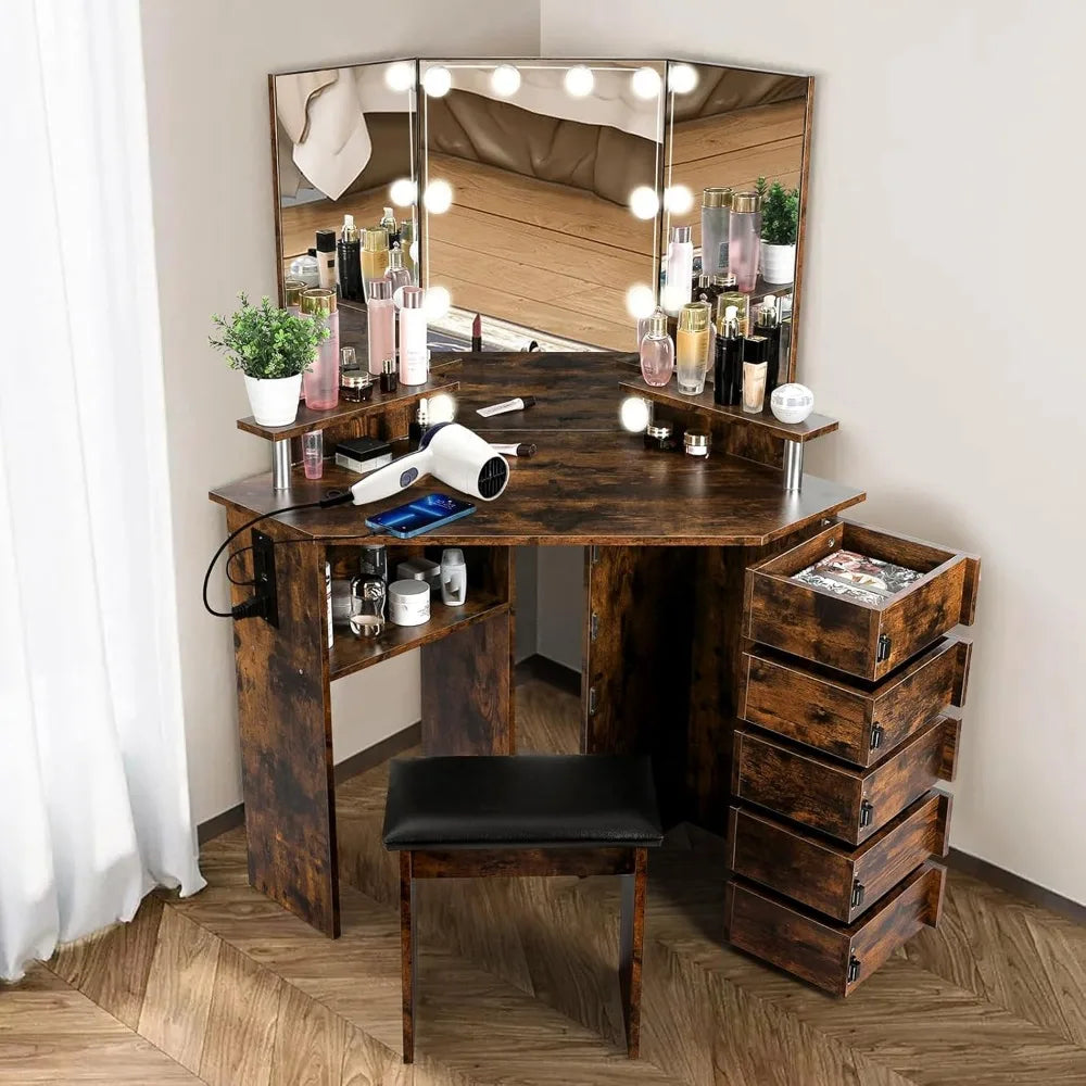 MOYU Vanity With Lights Makeup Desk And Power Outlet