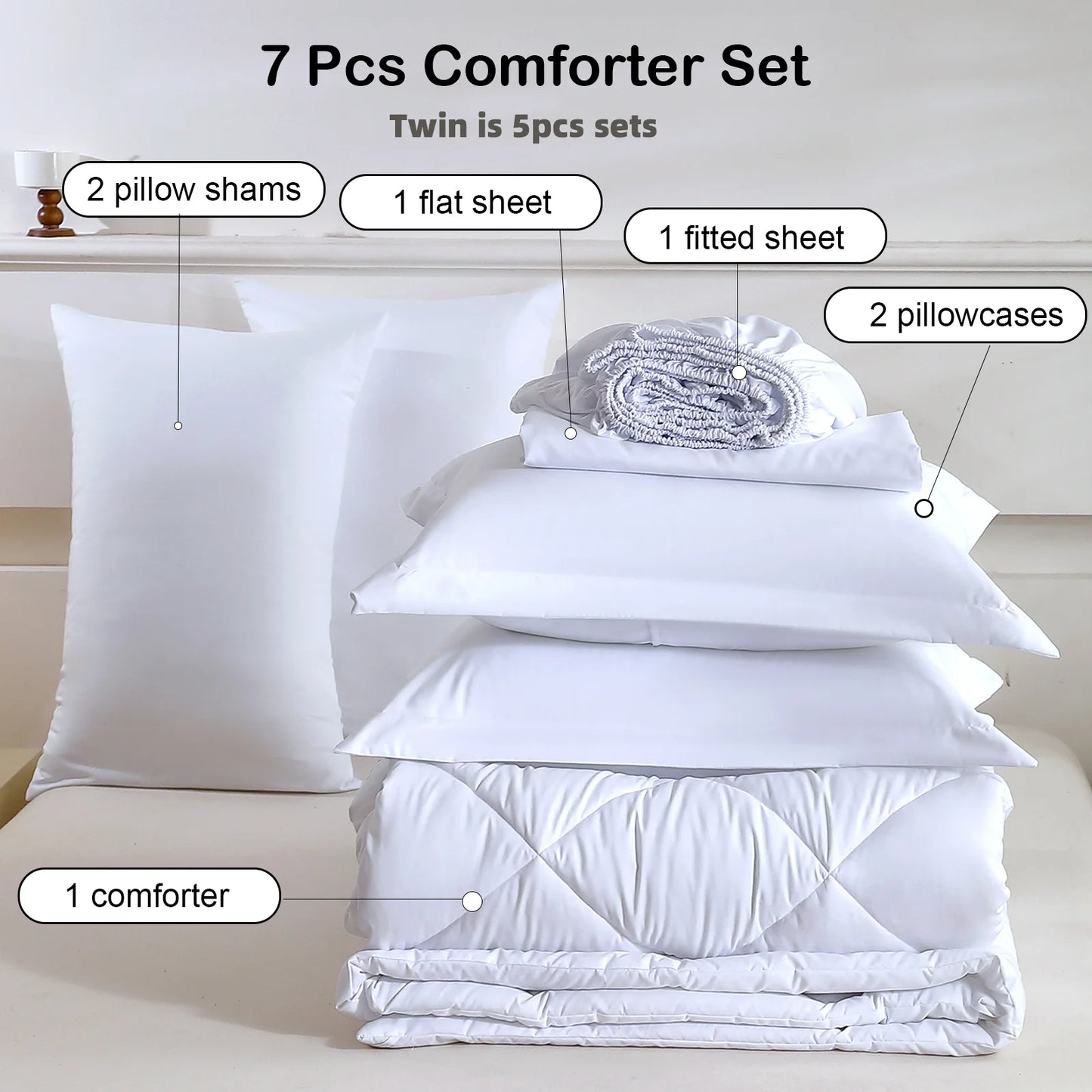 EasYum 7 Piece Bedding Set With Comforter Flat Fitted Sheets