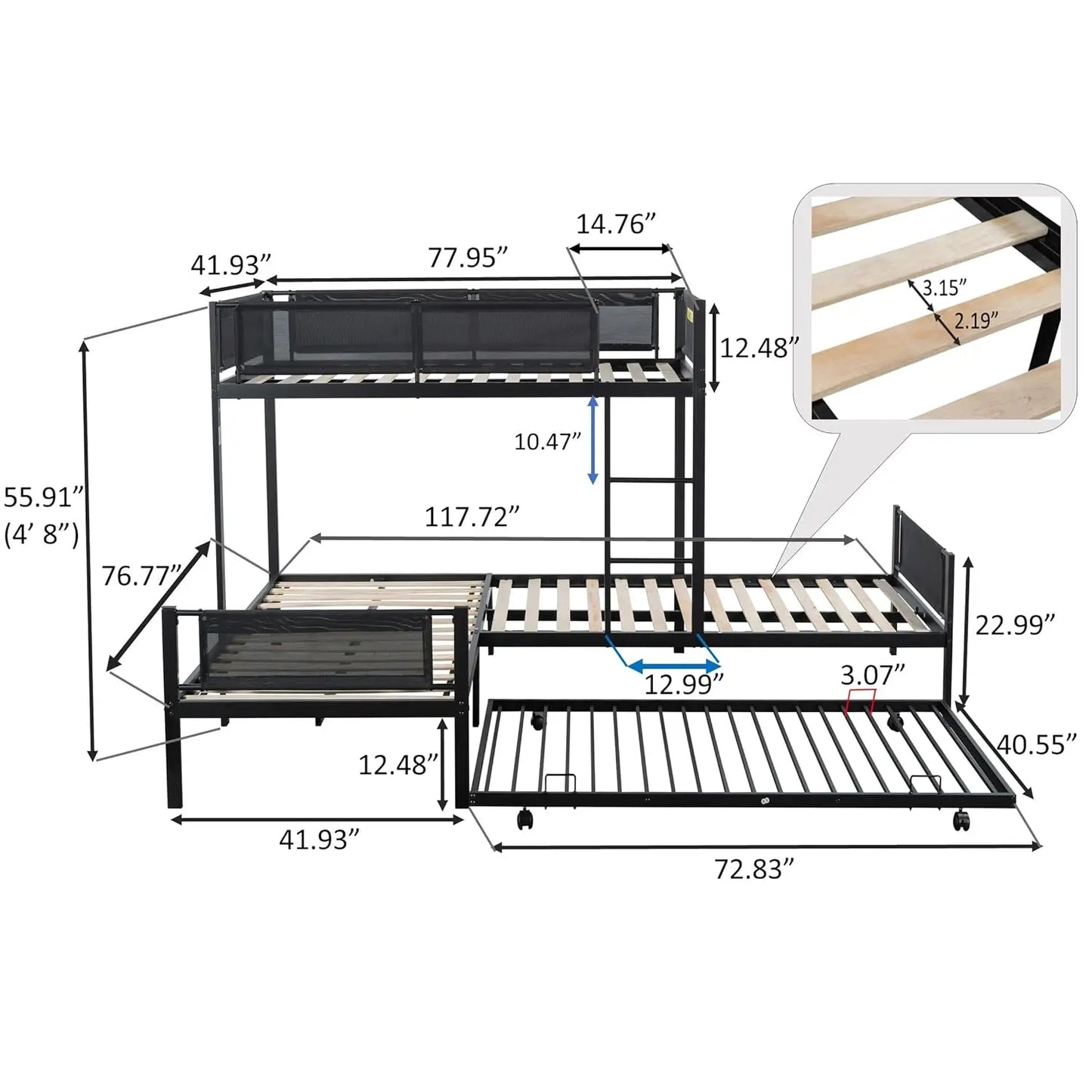 L Shaped Triple Bunk Bed With Trundle Metal Quad Bunks