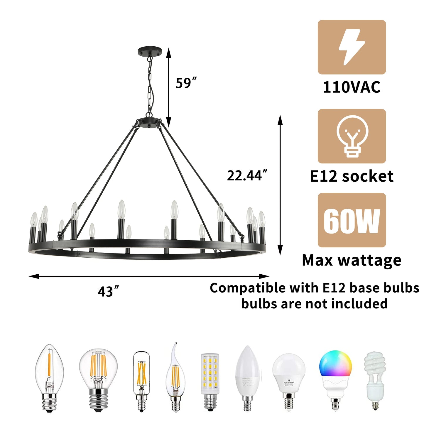 Wagon Wheel Chandelier 16 Light Living Room Modern Rustic Pendant