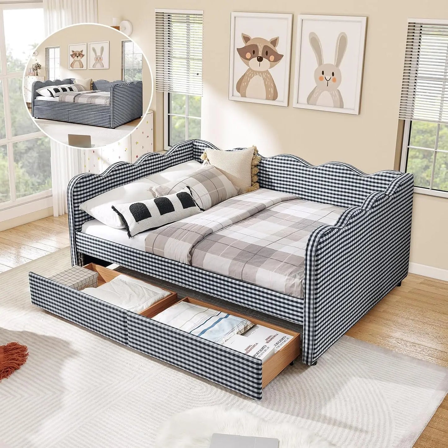 Wave Upholstered Daybed With Storage Drawers And USB Ports