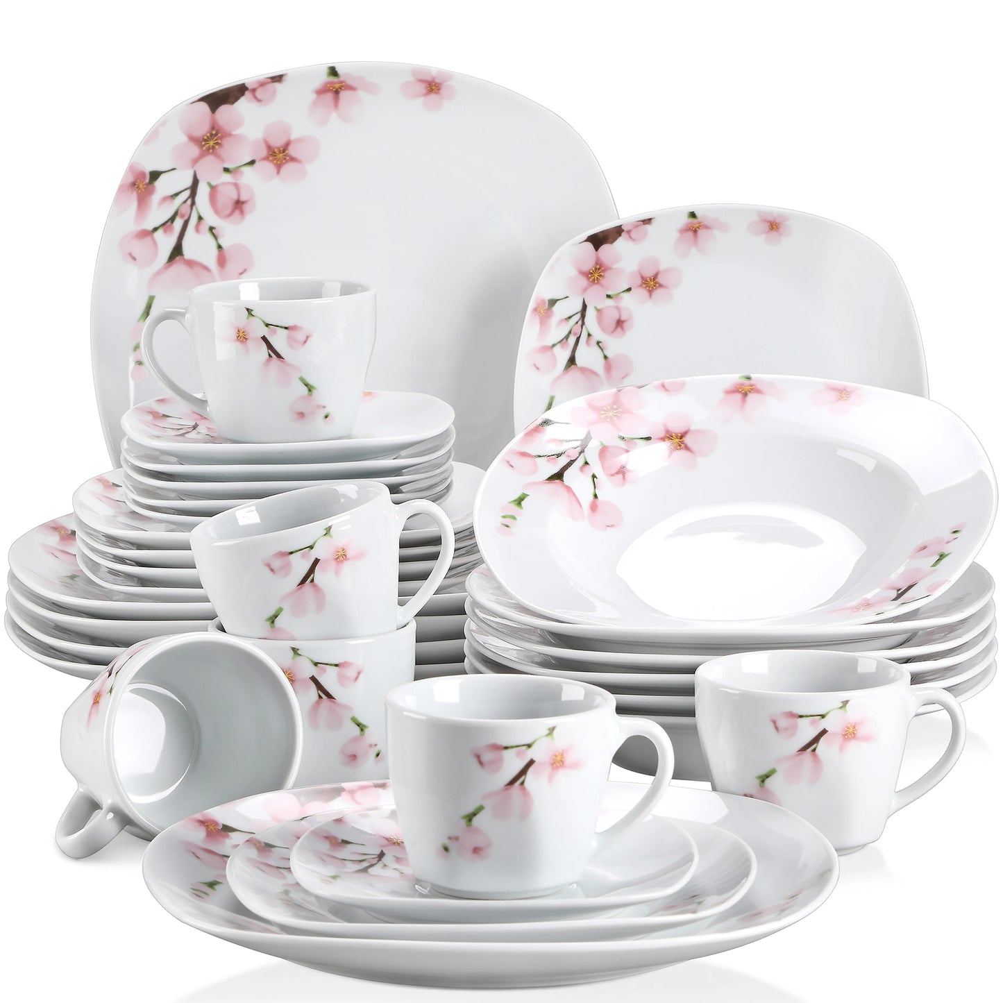 MALACASA Porcelain Dinnerware Set Floral Pattern Service Collection