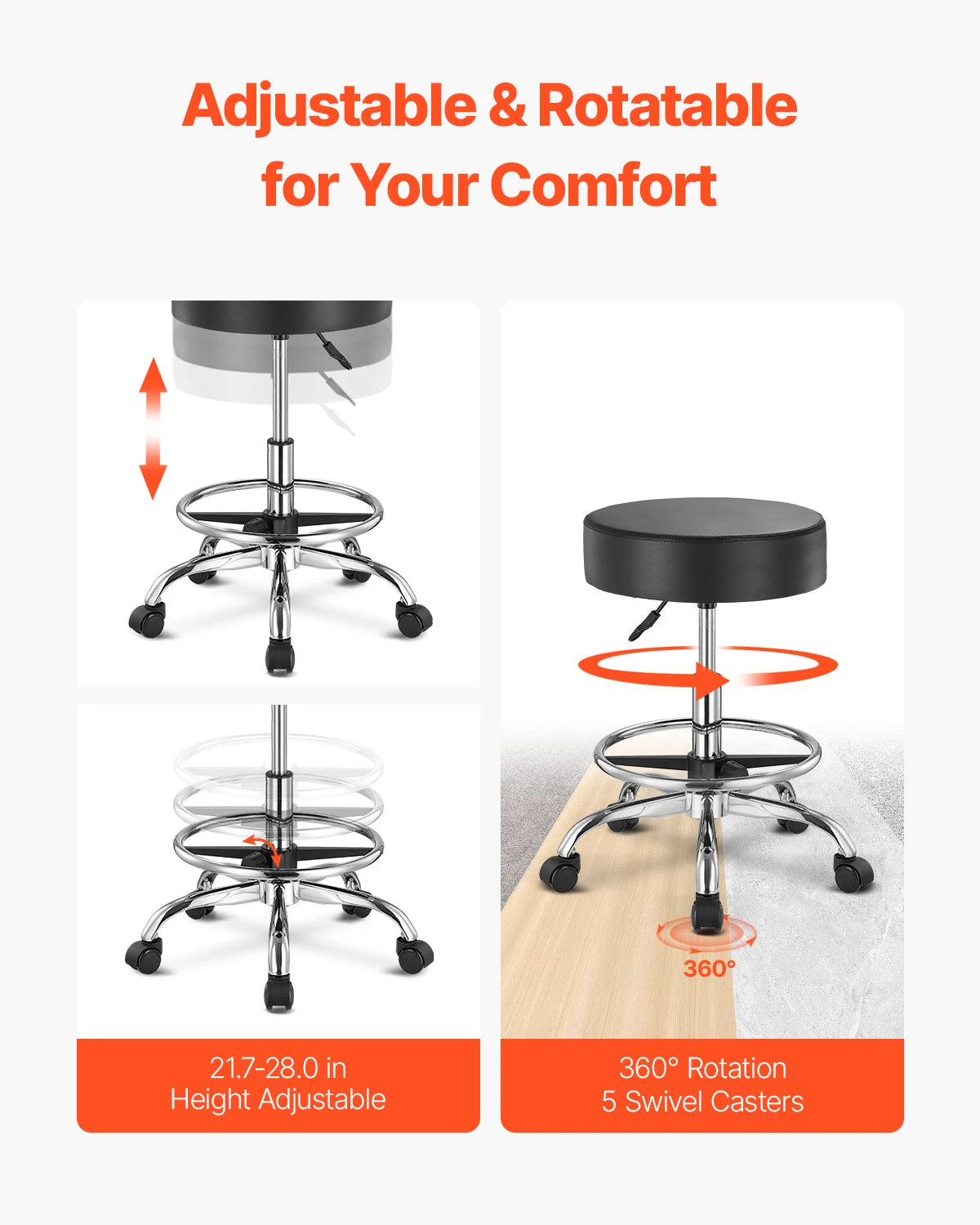 SucceBuy Rolling Stool With Wheels 450 Lbs Weight Capacity