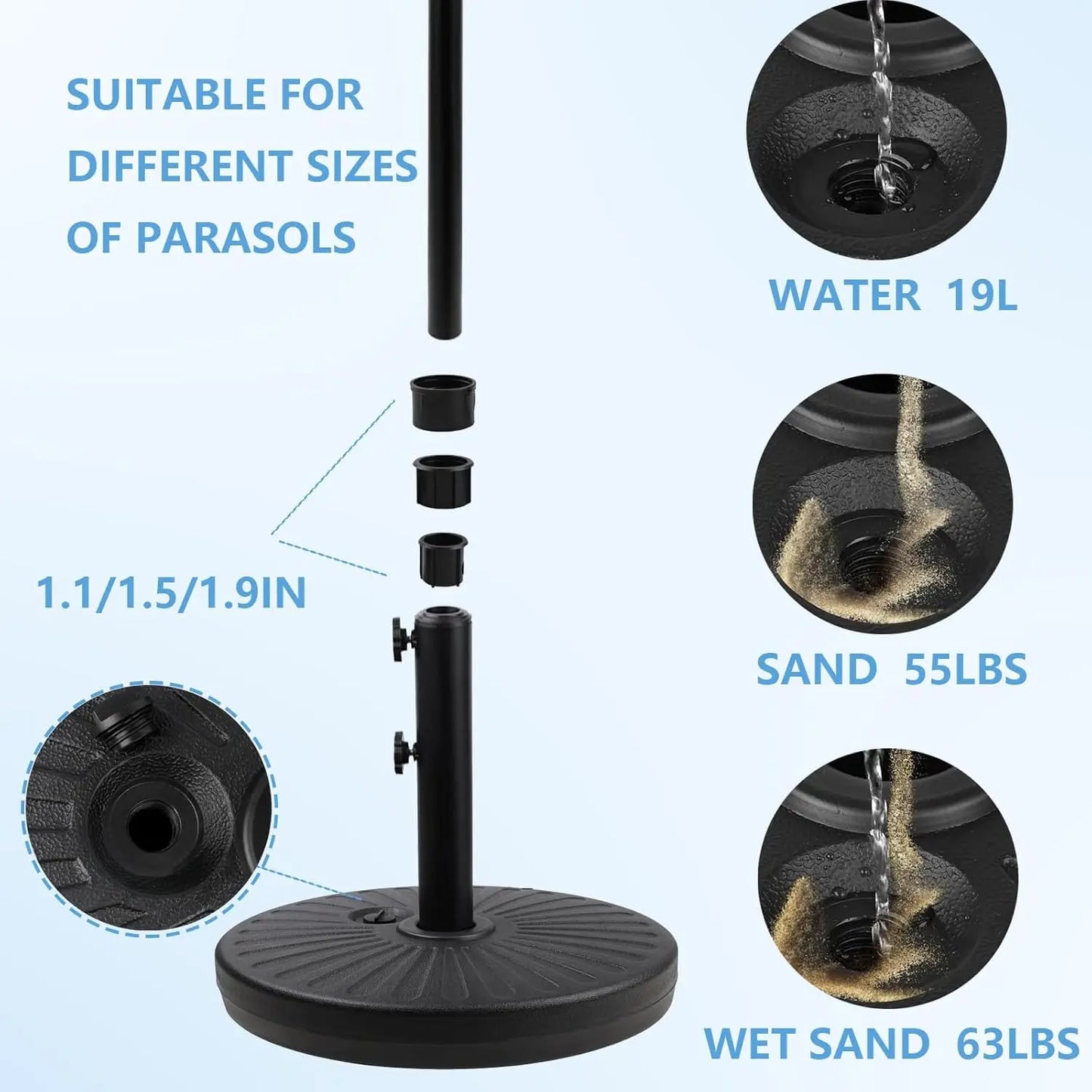 Outdoor Umbrella Weighted Base Anti Wind Sand Water Fillable Anchor Stand