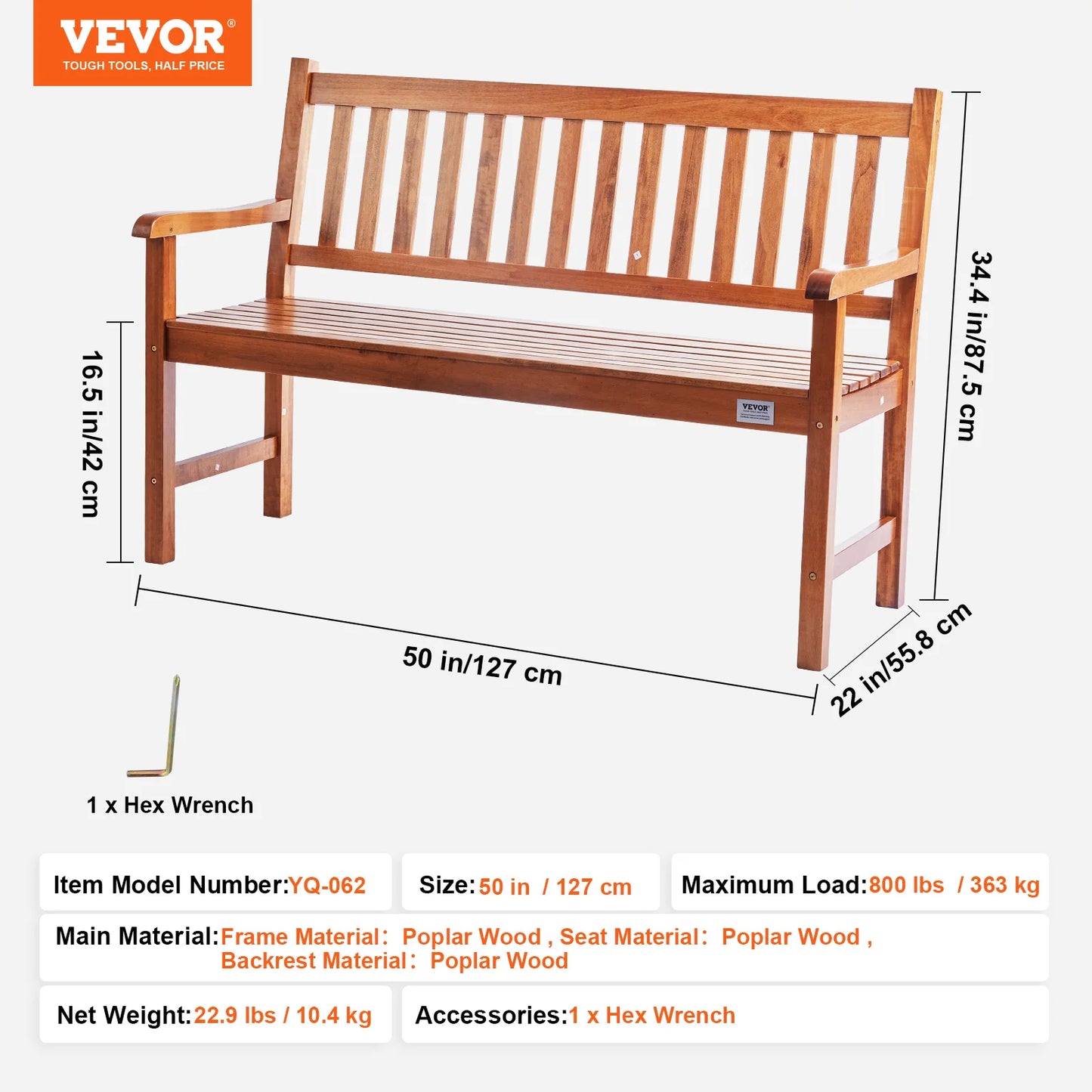 SucceBuy Outdoor Wood Metal Garden Bench 480 Lb Capacity