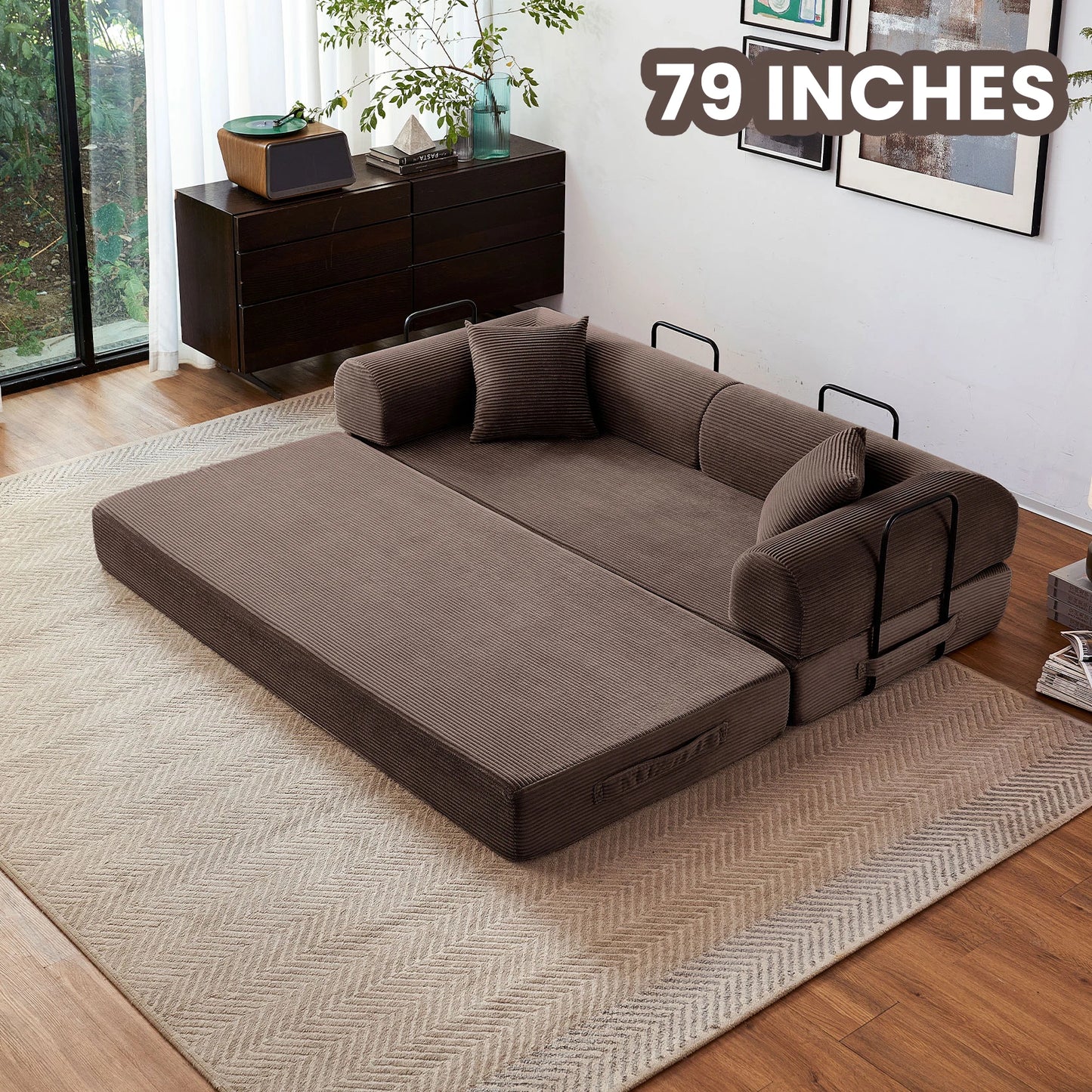 Convertible Sofa Bed With L-Shaped Armrests For Living Room