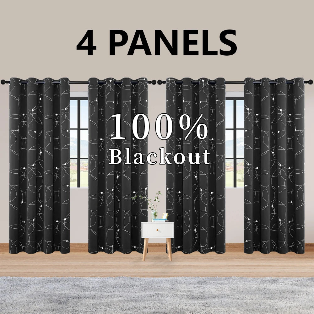 4 Piece Blackout Curtains Grommet Thermal Insulated Room Darkening