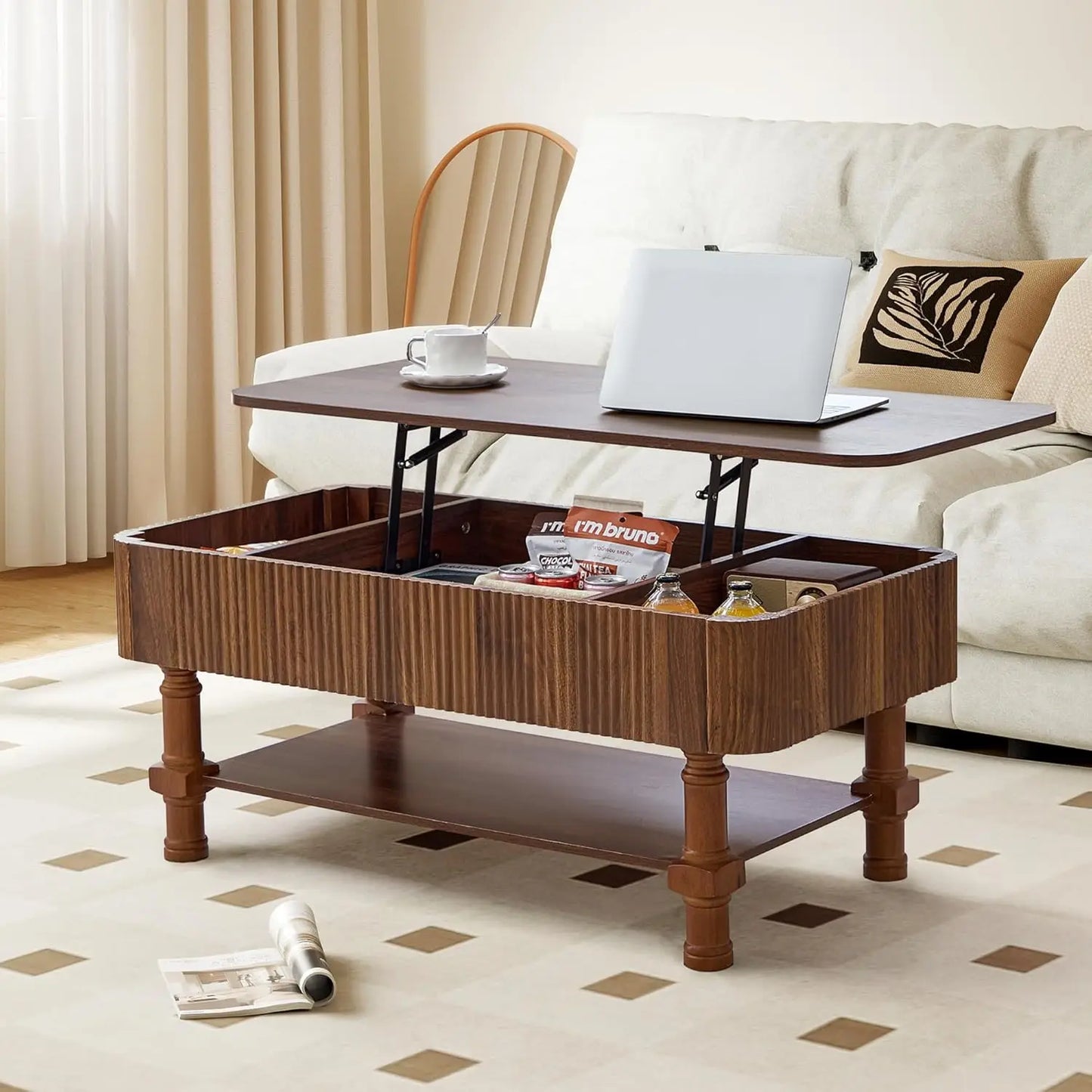 Oval Minimalist Farmhouse Coffee Table With Storage