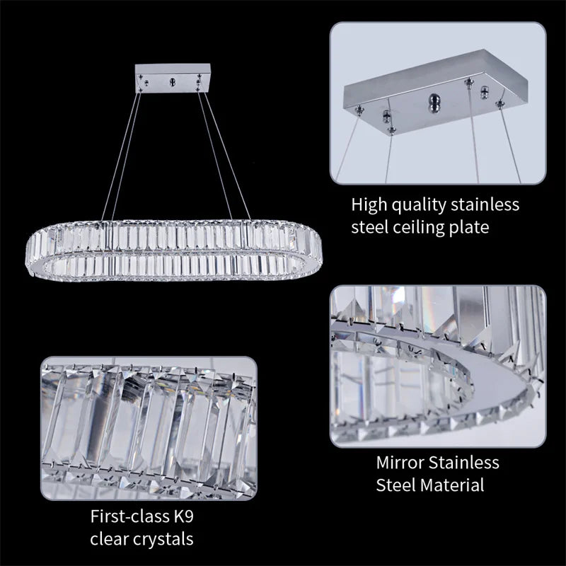 GreeLustr Indoor Crystal Oval Ring Lamp Led Pendant Chandelier