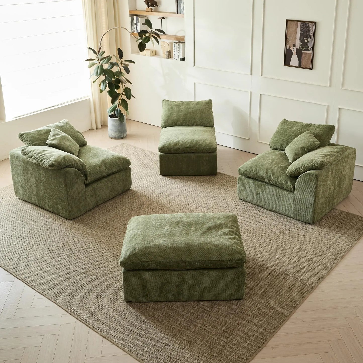 Yeflixvrau Modern Cloud L Shaped Chenille Fabric Sofa With Ottoman