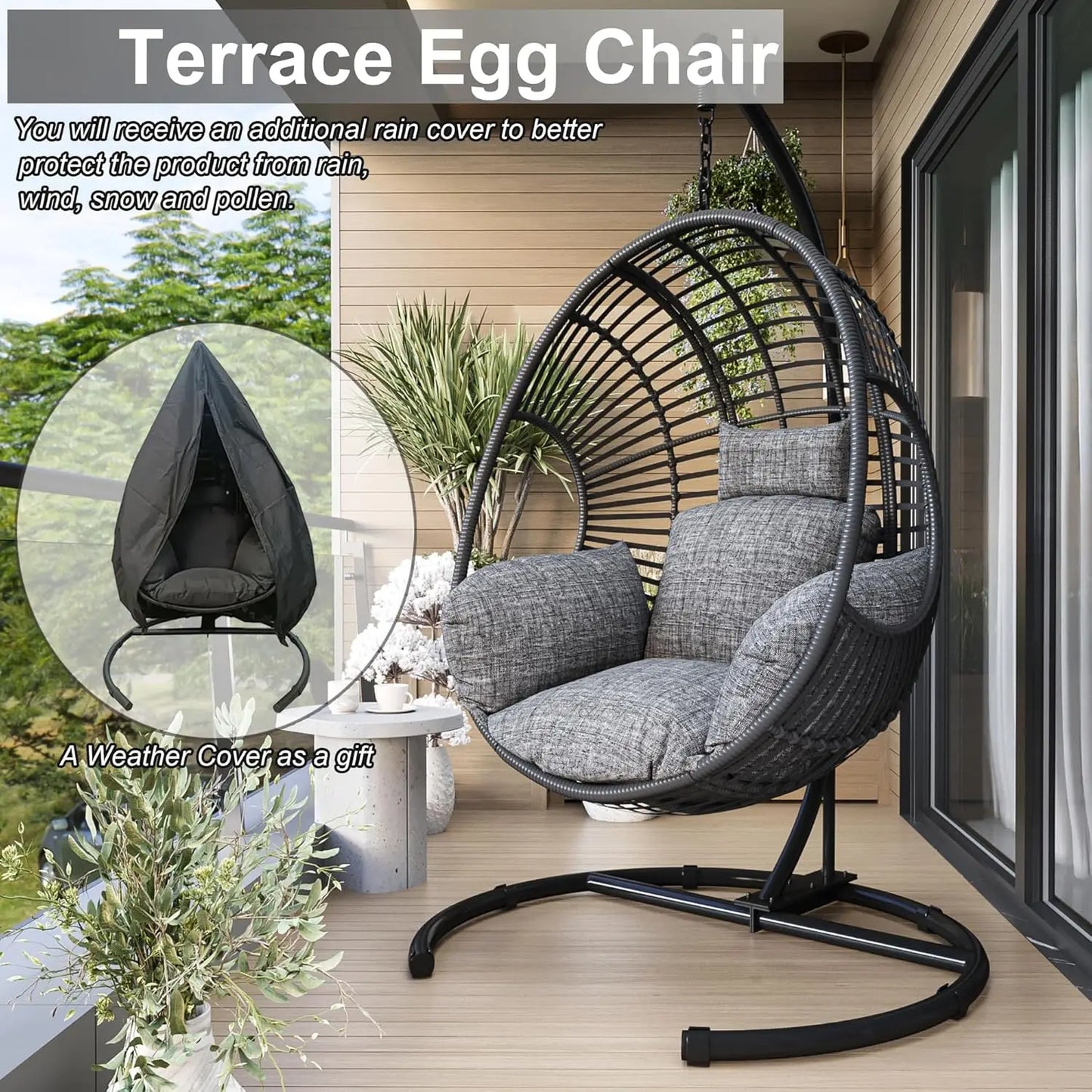 Hanging Egg Swing Chair With Stand All Weather Wicker 400lb