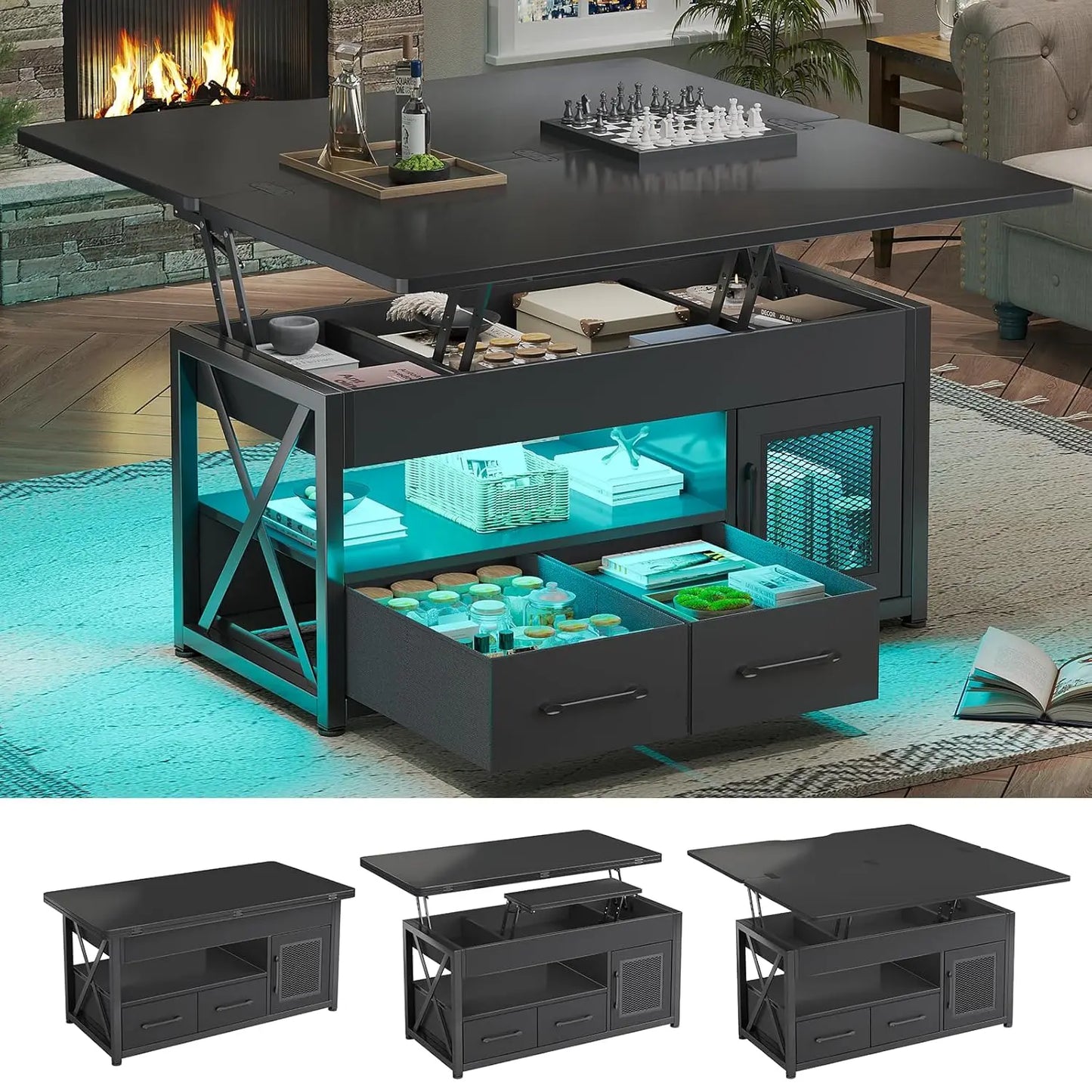 MOYU Modern Lift Top Coffee Table With Storage Cabinet