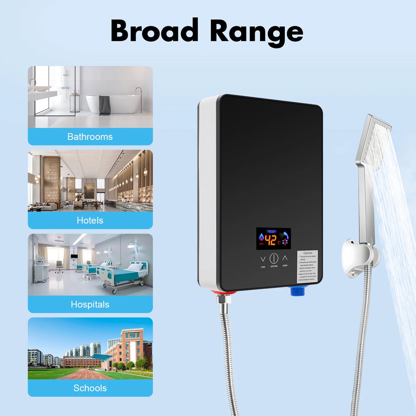 6500W 220V Tankless Water Heater Wall Mount for Kitchens Bathrooms