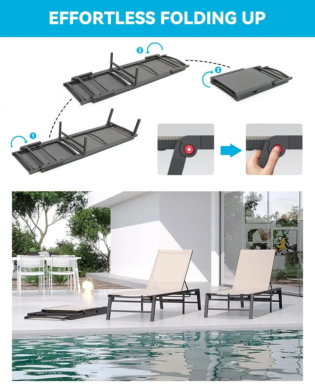 Aluminum Chaise Lounge Chair Outdoor Foldable Patio Lounger